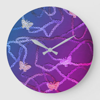 Floating Butterflies Clock (Purple) Stor Klocka