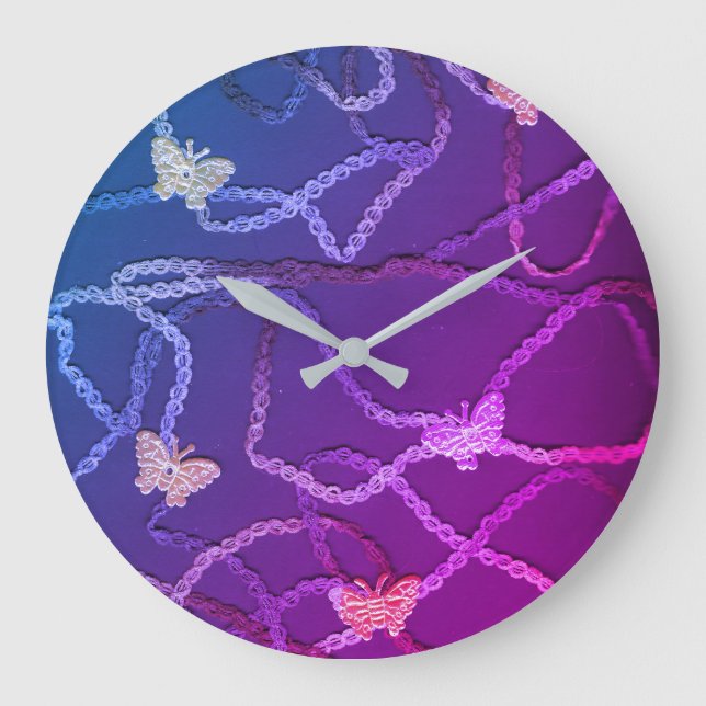 Floating Butterflies Clock (Purple) Stor Klocka (Framsida)