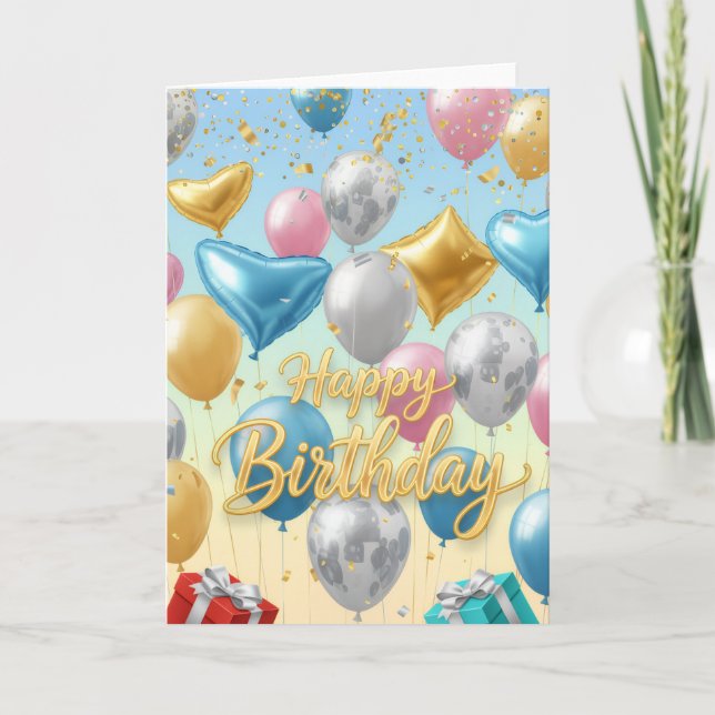 Floating Celebration Balloons –Happy Birthday Card Kort (Framsida)
