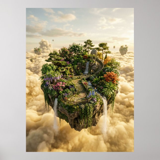 Floating Garden Island Fantasy Art Poster (Framsidan)