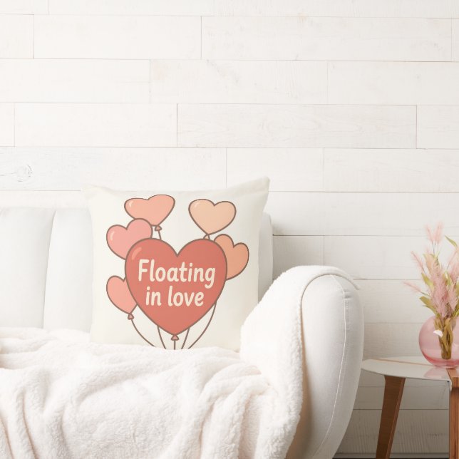 Floating in Love Heart Balloons Romantic Throw Pil Kudde (Soffa)