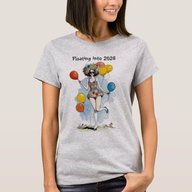 Floating Into 2026 New Years With Balloons T Shirt (Framsida)