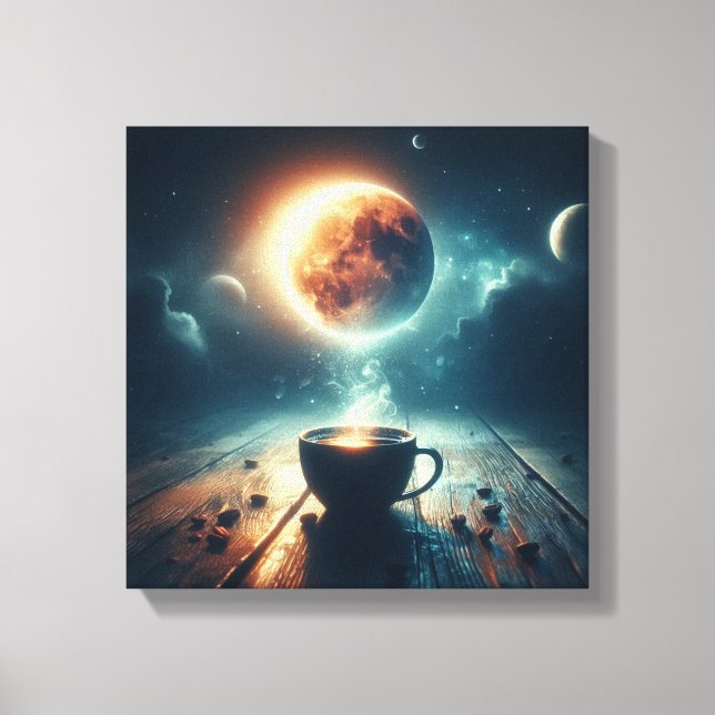 Floating Moon Over Coffee Fantasy Scene Canvastryck (Framsida)