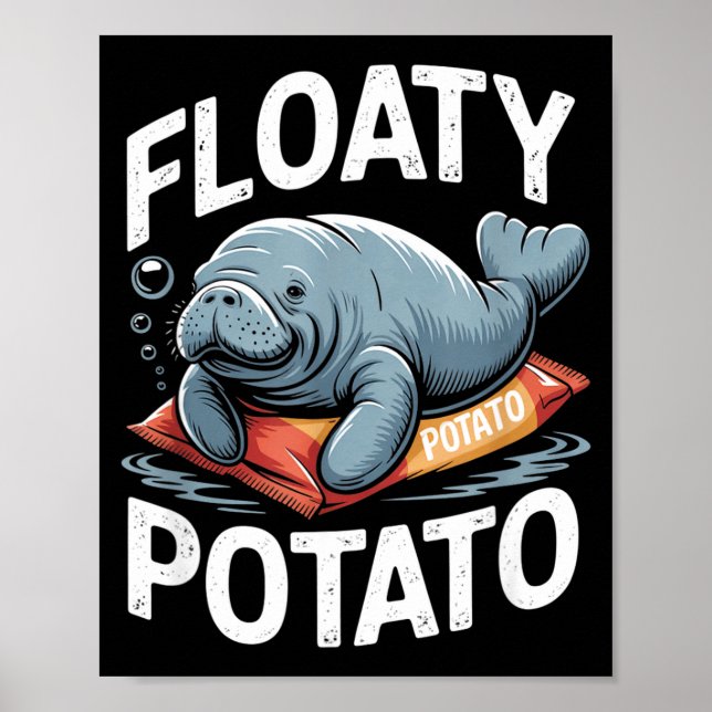 Floaty Tatoes Manatee Funny Sea Cow Ocean Animal L Poster (Framsidan)
