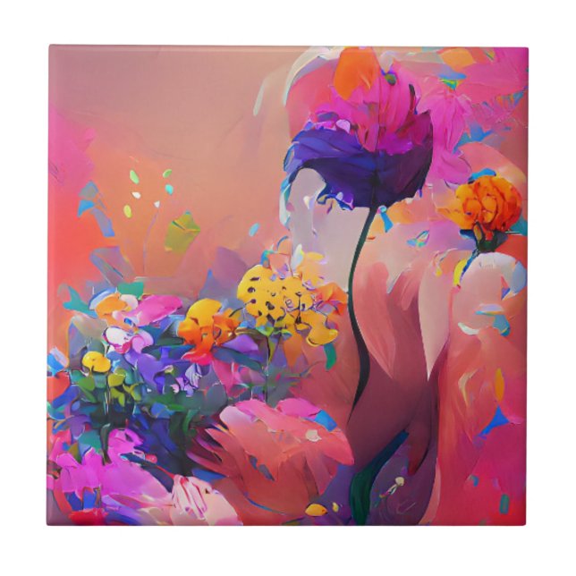 Flochsia gult lila digital art kakelplatta (Framsidan)