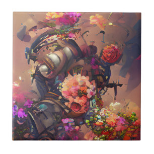 Flochsia gult rosa steampunk digital art kakelplatta