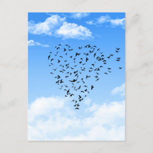 Flock av fågel Kärlek Heart Vykort