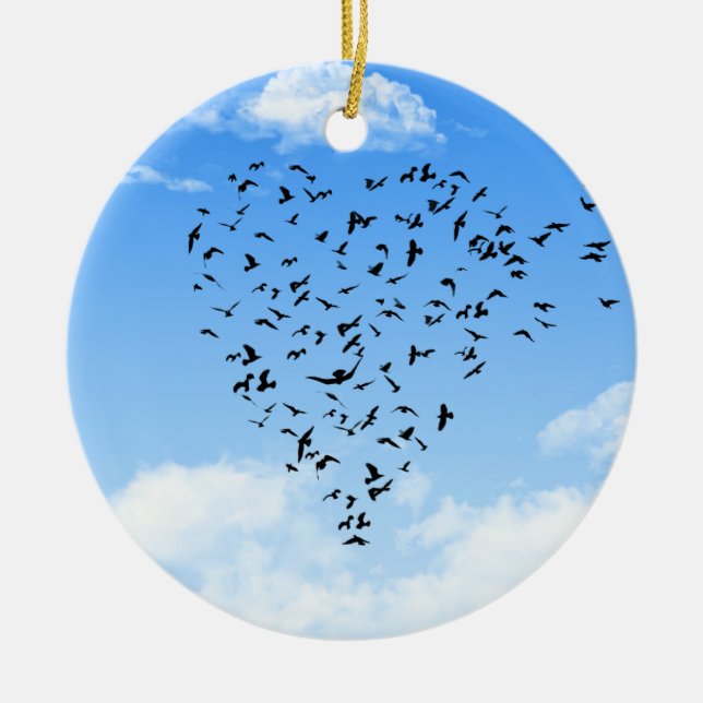 Flock av fågelkärlekhjärta julgransprydnad keramik (Framsidan)