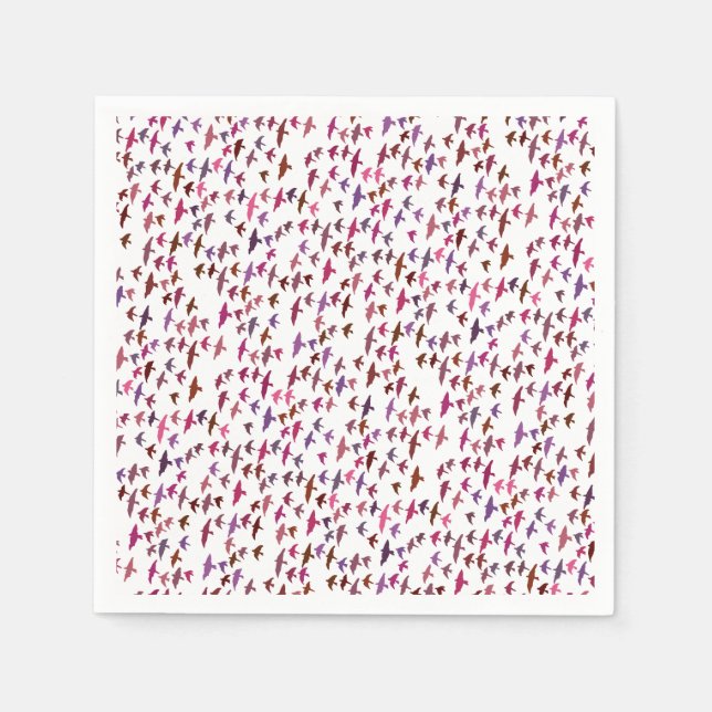 Flock av fåglar i Rosa och Lila Pappersservett (Framsidan)