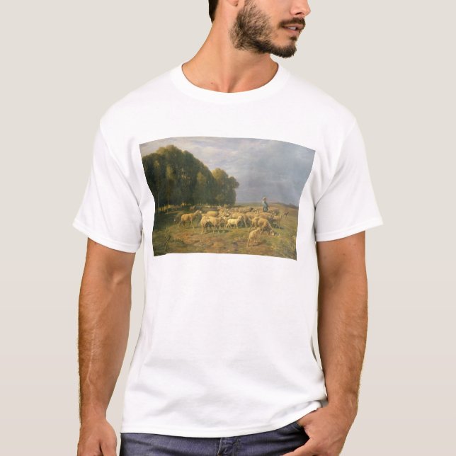 Flock av får i en landskap tee shirt (Framsida)