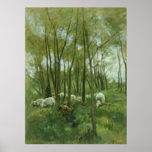 Flock av får i en skog, Anton Mauve Poster