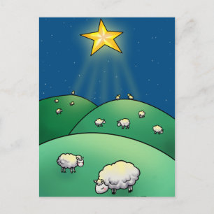 Flock av får under julstjärnan helg vykort