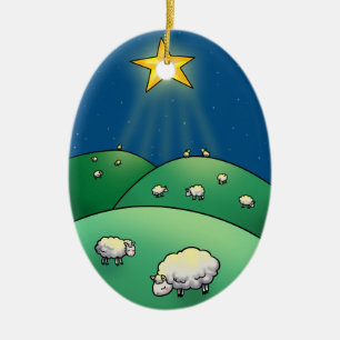 Flock av får under julstjärnan julgransprydnad keramik