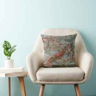 Flock av humrar i havet, Vintage Art Nouveau Kudde