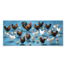 Flock av kycklingar och tuppar fototryck