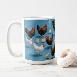 Flock av kycklingar och tuppar kaffemugg