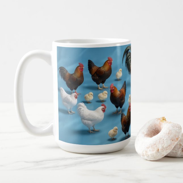 Flock av kycklingar och tuppar kaffemugg (Med munk)