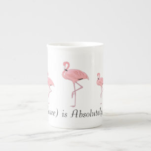 Flock av rosa flamingos anpassat namn benporslin mugg
