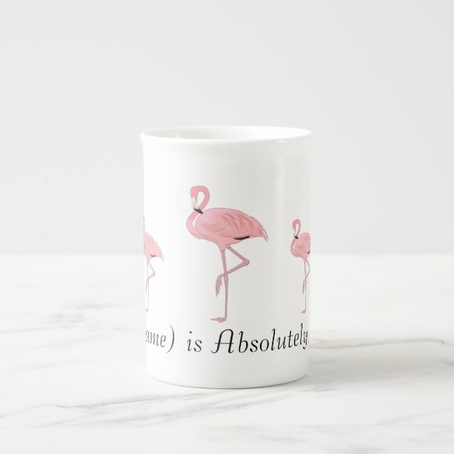 Flock av rosa flamingos anpassat namn benporslin mugg (Framsidan)
