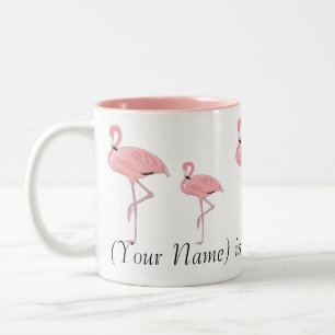 Flock av rosa flamingos anpassat namn Två-Tonad mugg