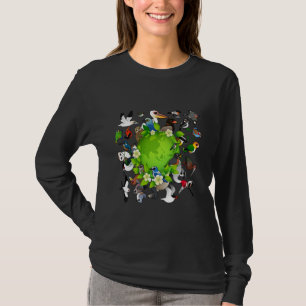 Flock av tecknade fåglar runt världen  Jordens dag T Shirt