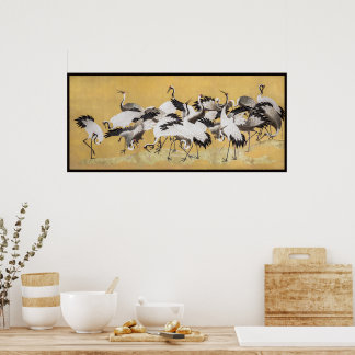 Flock av tranor (höger sida) av Ishida Yutei Poster