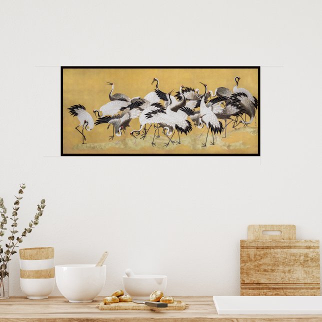 Flock av tranor (höger sida) av Ishida Yutei Poster (Kök)