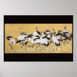 Flock av tranor (höger sida) av Ishida Yutei Poster