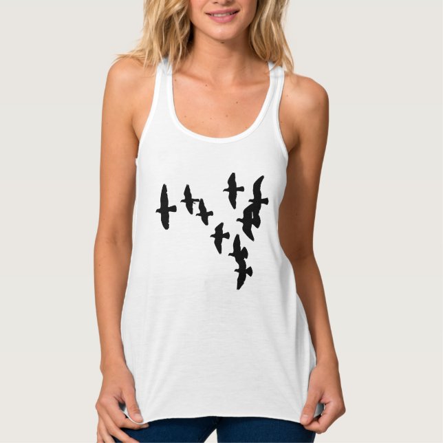 Flock of Birds Silhouettes Linne Med Racerback (Framsida)