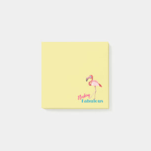 Flockande fantastisk typografi med rosa flamingo post-it block
