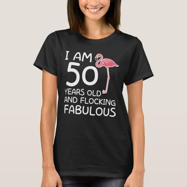 Flockas för födelsedag för Flamingo som 50th är T Shirt (Framsida)