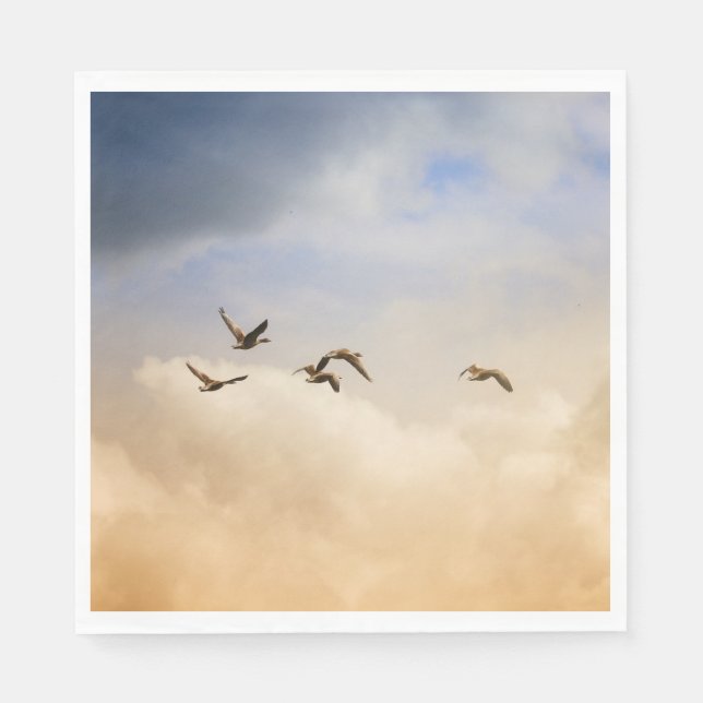 Flocket av fåglar under flygning pappersservett (Framsidan)