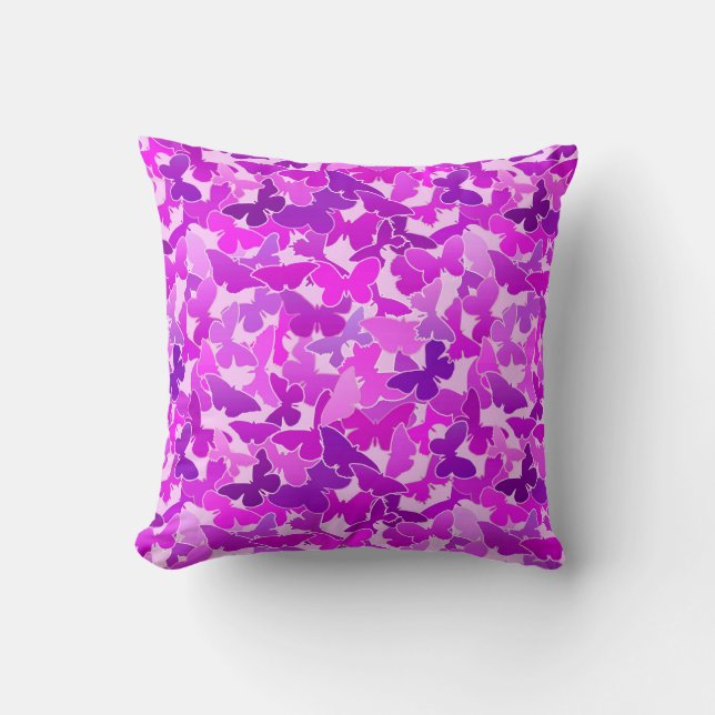Flocket av fjärilar, metyst, Violet och Orchid Kudde (Framsida)