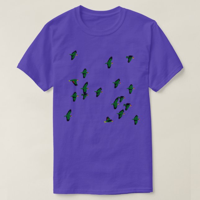 Flocket av rödkronade Parrots Amazona viridigenali T Shirt (Design framsida)