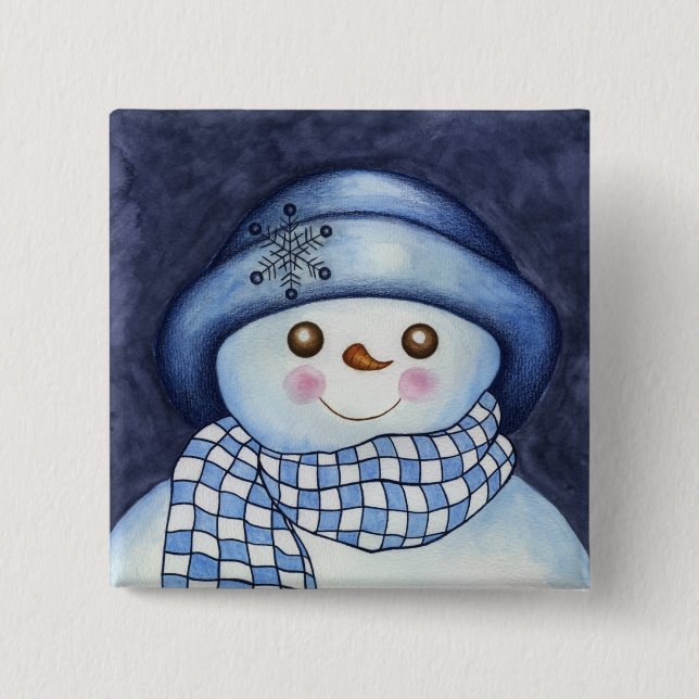 Flockig Snömannen Knapp (Framsida)