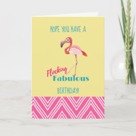 Flocking Fabulous Birthday Pun w/ Rosa Flamingo Kort
