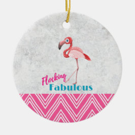 Flocking Fabulous Pun w/ Rosa Flamingo Julgransprydnad Keramik
