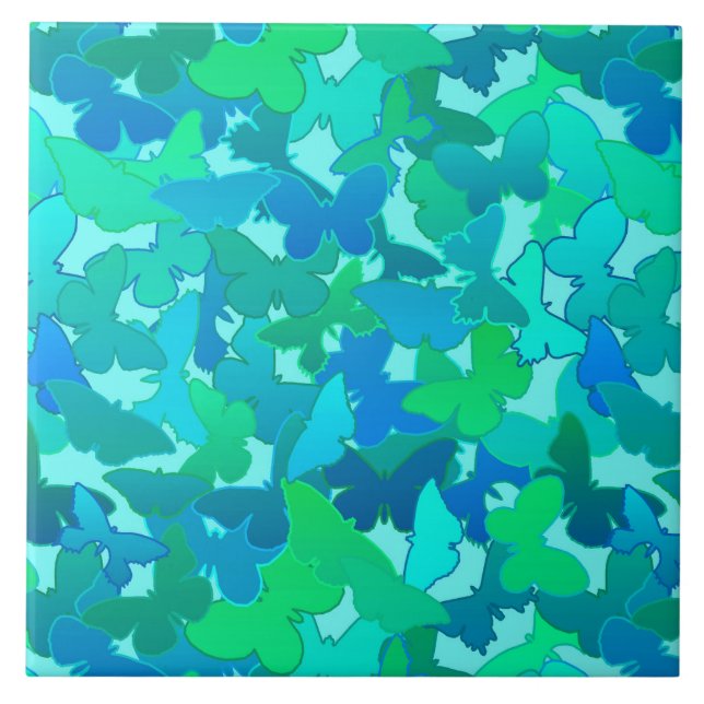 Flockor av fjärilar, turkos, Aqua och Himlar Blue Kakelplatta (Framsidan)