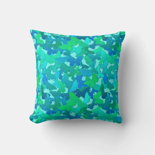 Flockor av fjärilar, turkos, Aqua och Himlar Blue Kudde (Framsida)