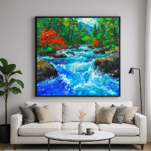 Flod Genom Skogen - Impressionistisk Konststil Poster