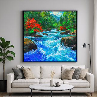 Flod Genom Skogen - Impressionistisk Konststil Poster