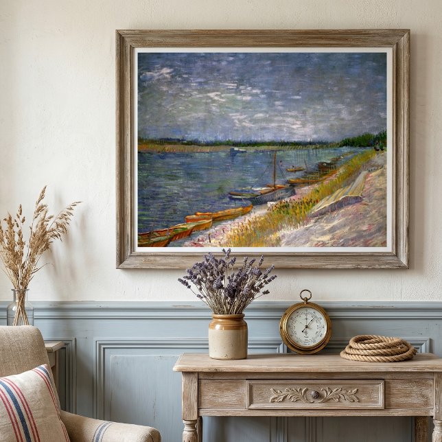 Flod med roddbåtar av Vincent van Gogh Poster (View of a River with Rowing Boats by Vincent van Gogh is vintage fine art post impressionism.)