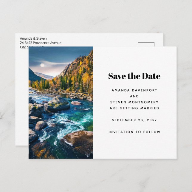 Flod och berg vacker fotovig meddelande vykort (Fram/baksida)