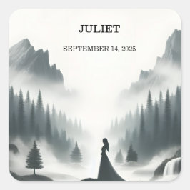 Flod Regnmoln Rökigt Berg Bröllopsdusch Fyrkantigt Klistermärke