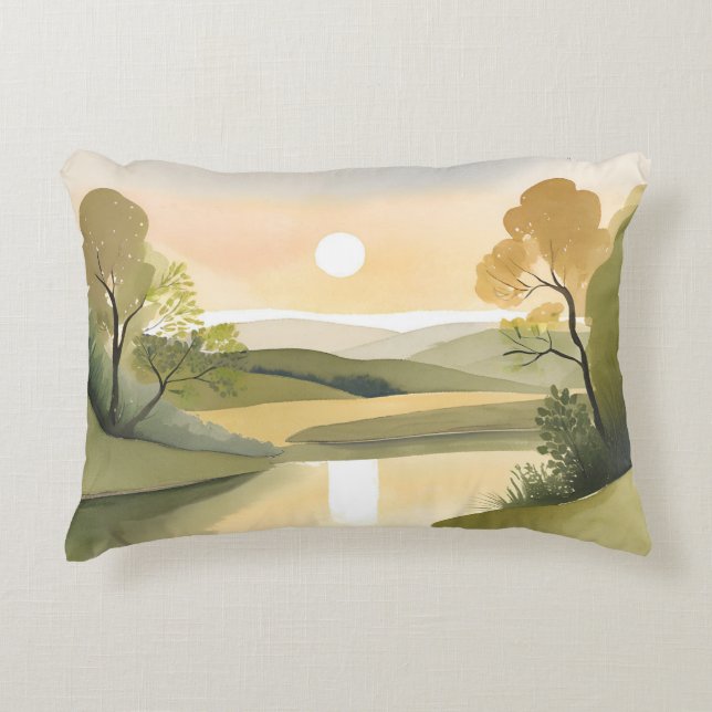 Flod soluppgång | Akvarell Gul Prydnadskudde (Framsidan)
