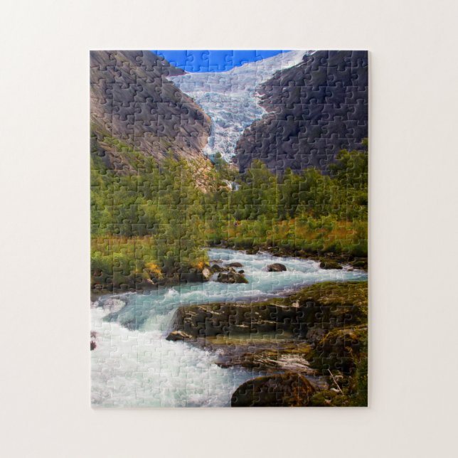 Flod som rinner från Briksdalsglaciären Pussel (Vertikal)