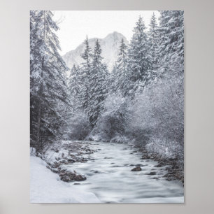 Flod som rinner genom vinterskogen Mojstrana Poster