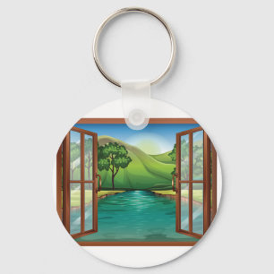 Flod till och med ett öppet fönster Keychain Nyckelring