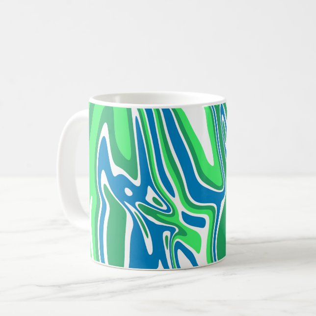 Flödande gröna och blå marmorerade ränder kaffemugg (Framsida vänster)