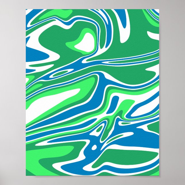 Flödande gröna och blå marmorerade ränder poster (Framsidan)